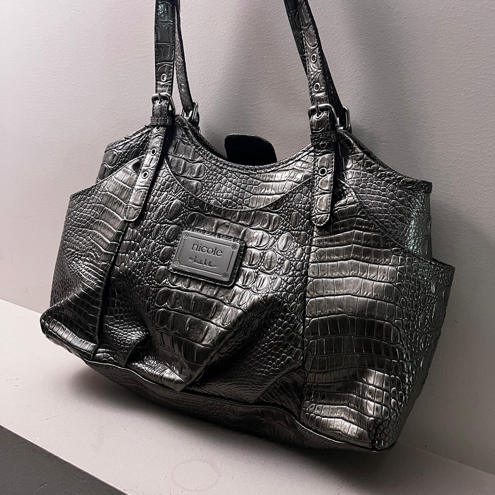 Nicole Lee Metallic Crocodile Embossed Shoulder Bag